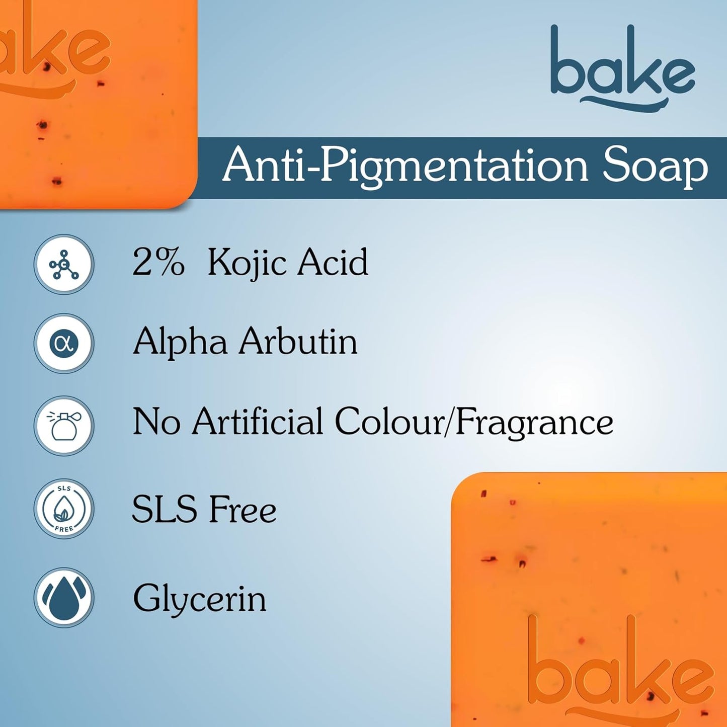 BAKE 2% Kojic Acid Scrub Treatment Soap (200 Gms) for Pigmentation, Dark Spots, Tan Removal, Brightens Underarms | With Alpha Arbutin, Lactic Acid & Niacinamide | Soap for Women & Men | 100g x 2