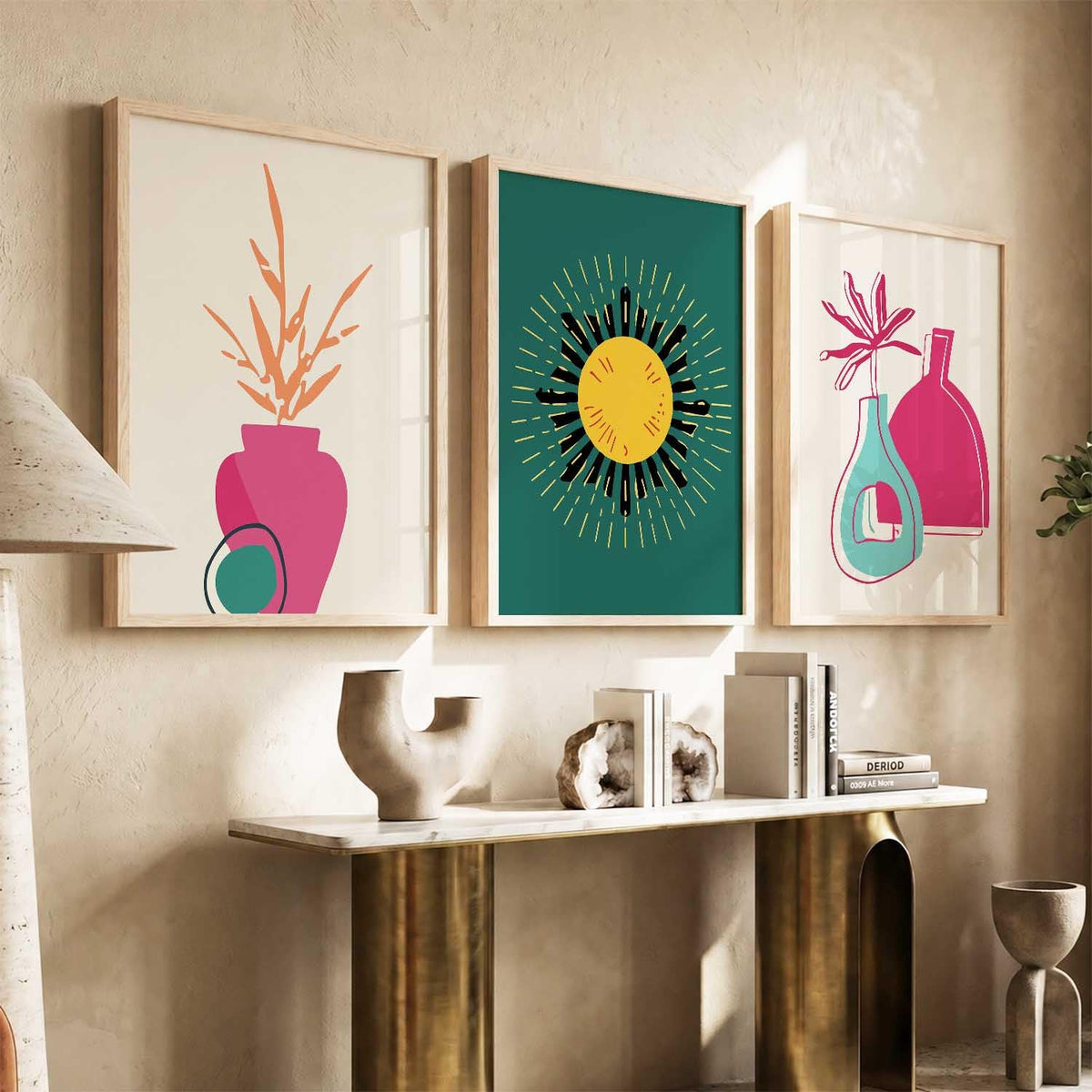 Boho Wall Art Home Decoration Paintings With Frame For Living Room Bed Room Hotel Wall Decor Digital Reprint Set of 3 (13X17 inch)