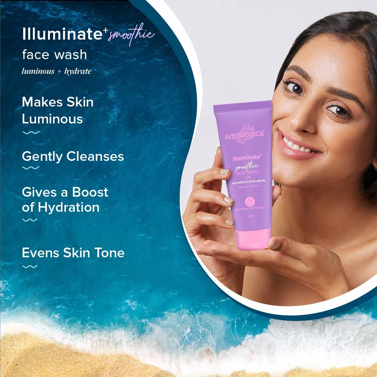 Aqualogica illuminate+ Smoothie Face Wash with Wild Berries & Alpha Arbutin for Gently Exfoliates & Hydrates Skin | For Glowing, Combination & Dry Skin -100ml