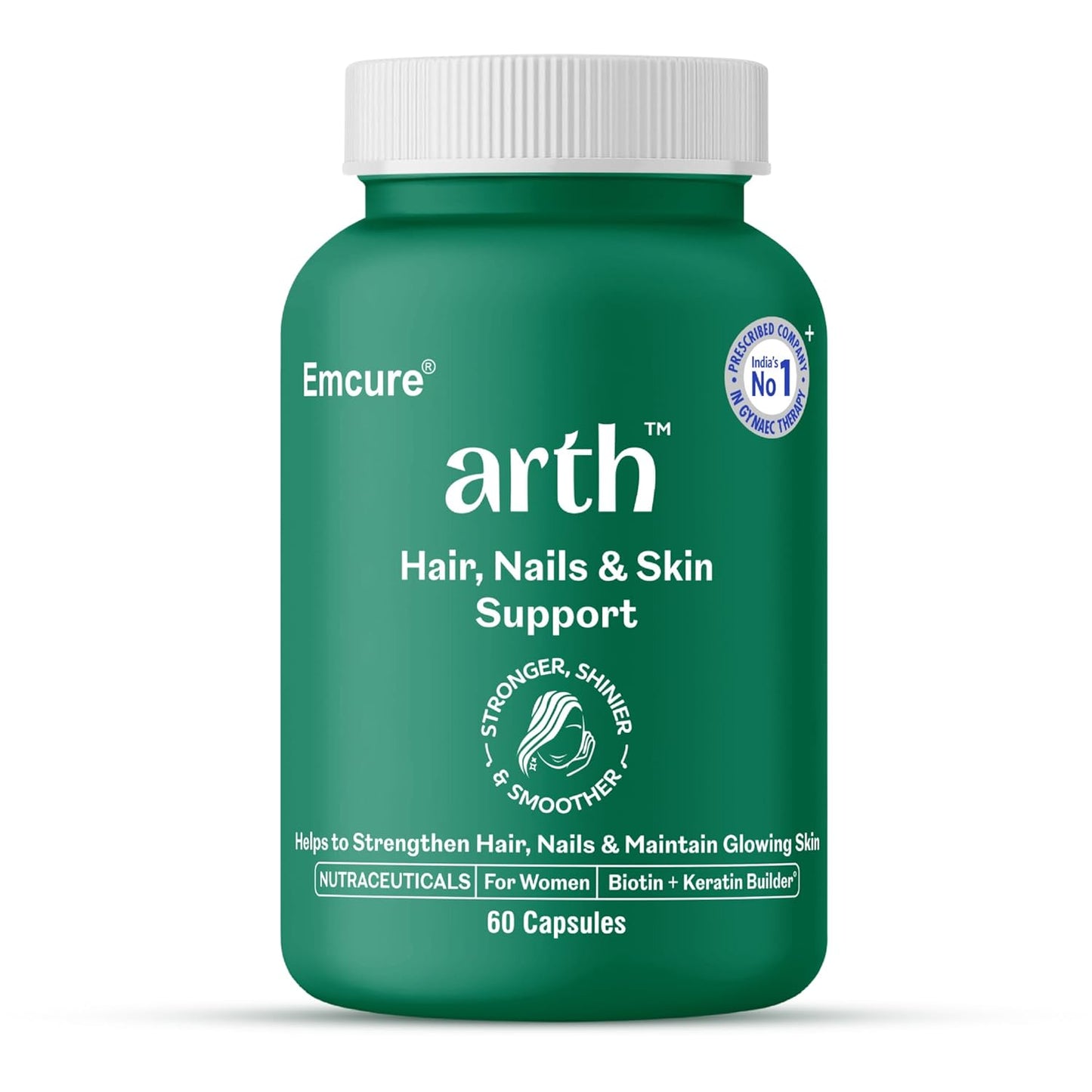 Arth Hair, Nails & Skin Support | Biotin Capsules for Hair Growth with Keratin Builder & Essential Vitamins| Hair Regrowth Supplement |Biotin Supplement | Emcure Pharmaceuticals Ltd. | 60 Veg Capsules