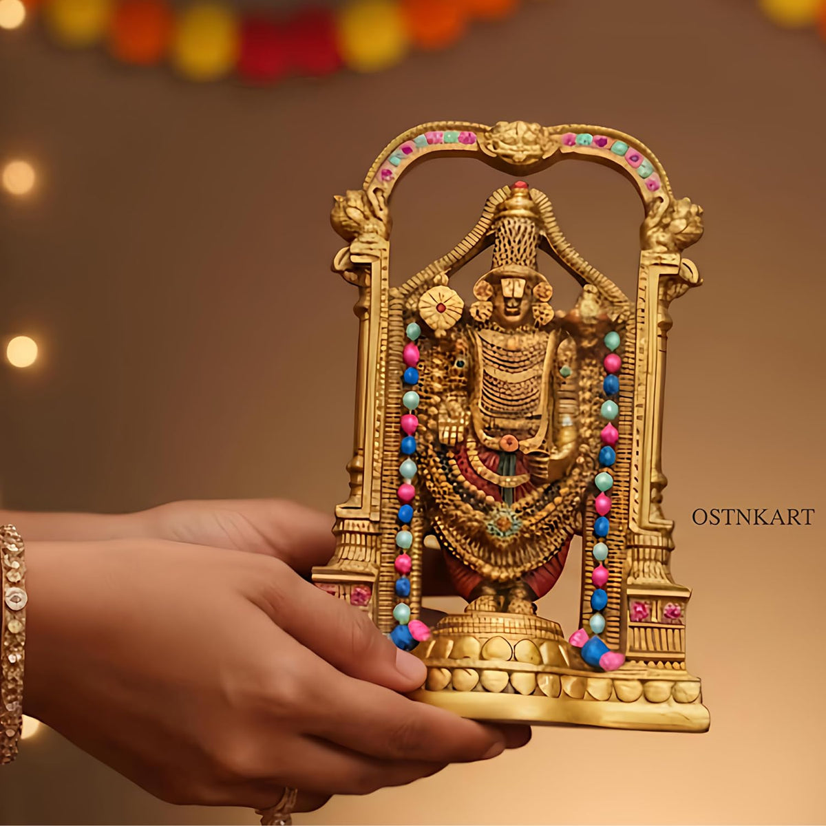 Lord Tirupati Balaji Murti – 8 Inch Golden Polyresin Statue | Handcrafted Venkateswara Idol for Home Temple, Office Desk & Spiritual Gift (Lord Srinivasa Govinda)