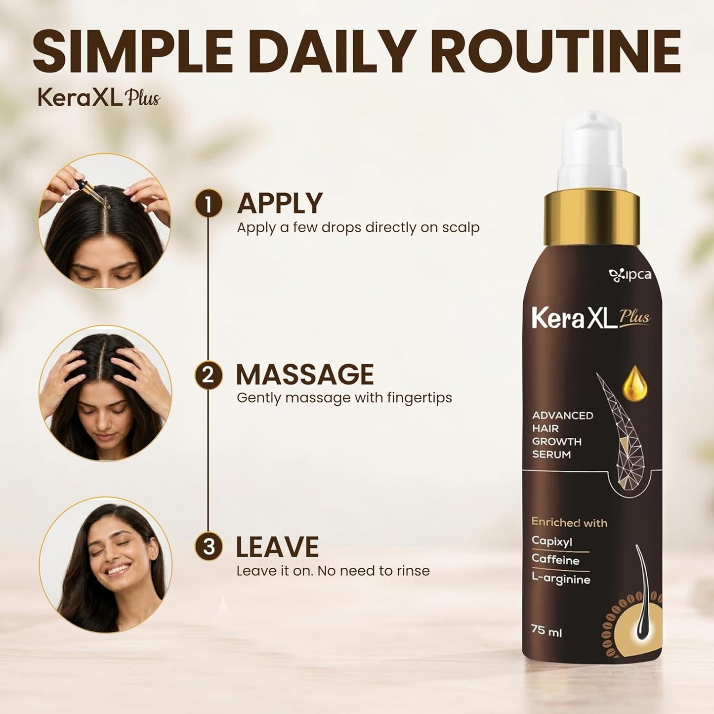 Ipca KERA XL Plus Advanced Hair Growth Serum – 75ml Hair Care Serum for Reduced Hair Fall, Fuller & Thicker Looking Hair, Scalp Nourishing Formula