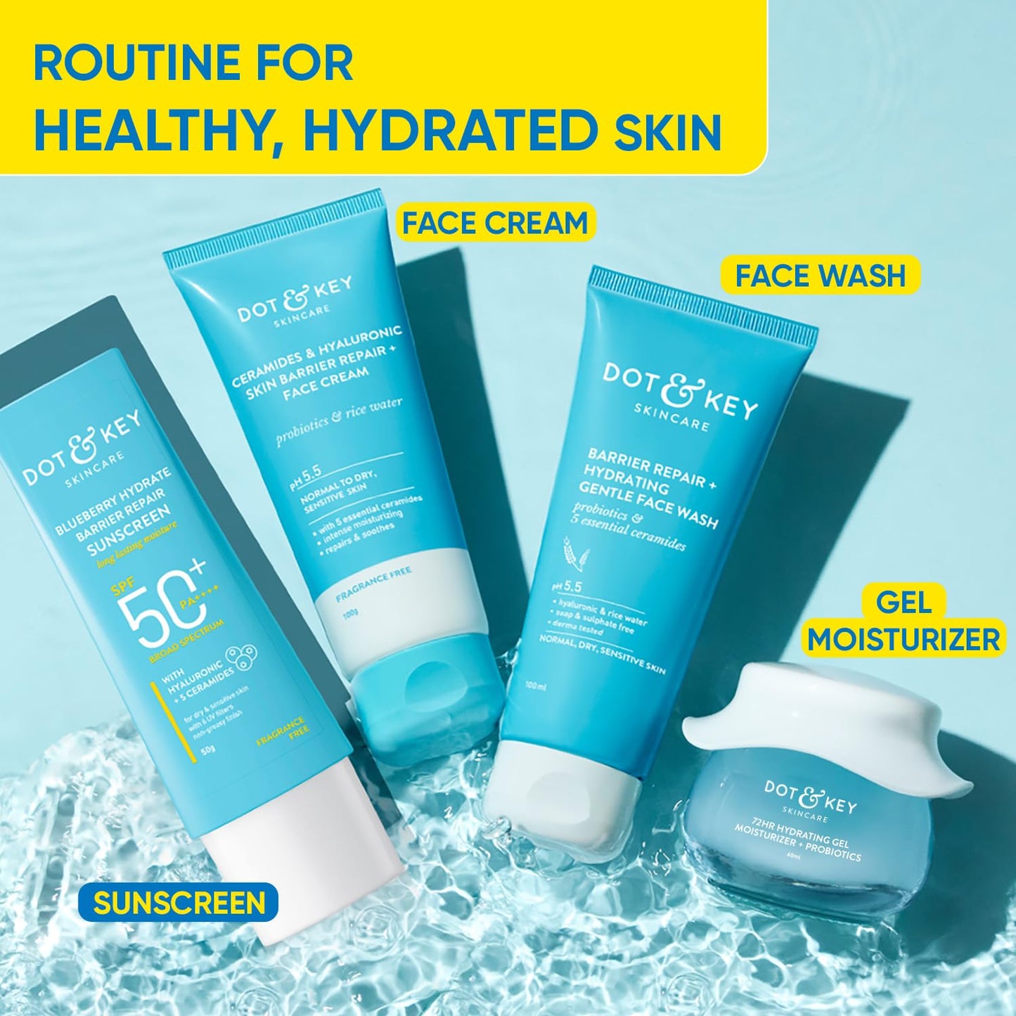 Zephivo DOT & KEY Dot&Key Blueberry Hydrate Barrier Repair Sunscreen Spf 50+,Pa++++|For Dry&Sensitive Skin|Non - Greasy Finish|No White Cast|Uv&Blue Light Protection|Broad Spectrum|For Women&Men|50G, 1 Count