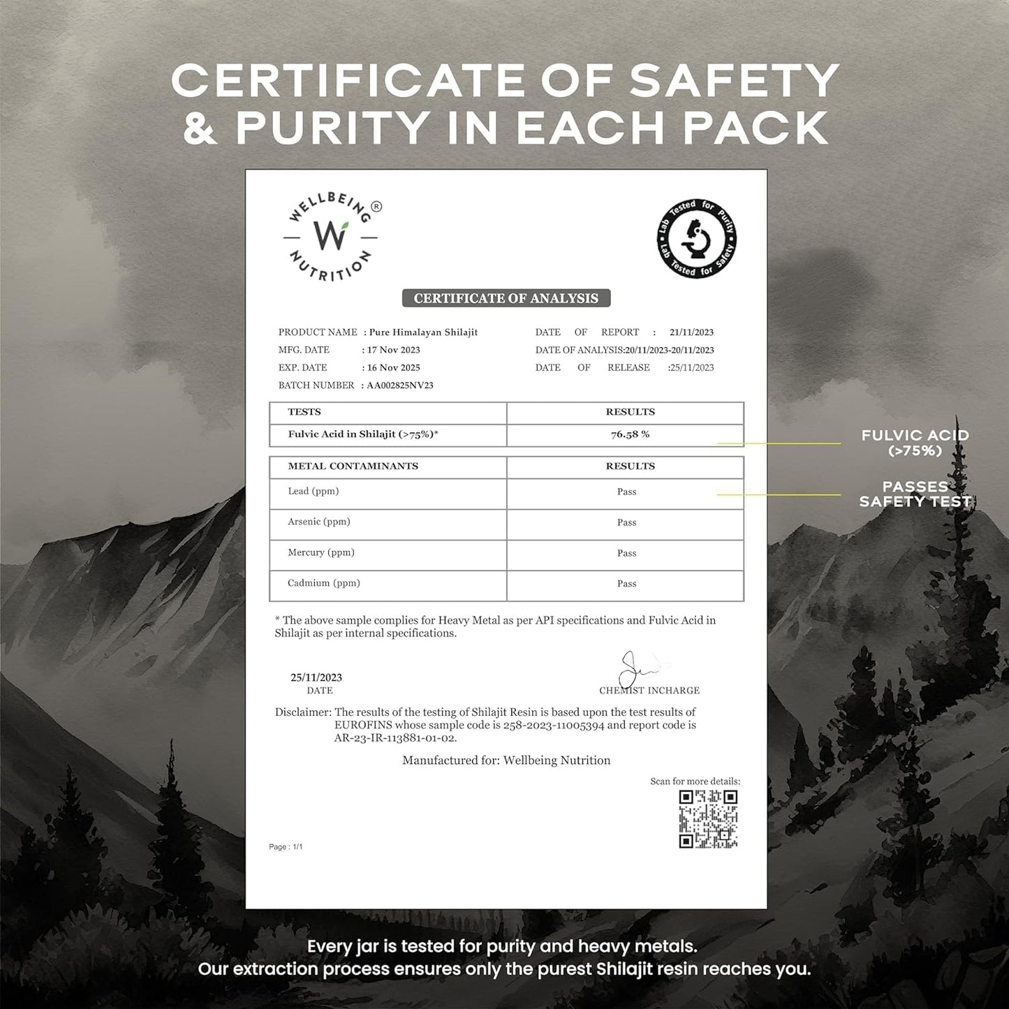 Wellbeing Nutrition Pure & Natural Himalayan Shilajit Original Resin 20g for Strength, Stamina & Performance | Shilajit Resin for Men & Women with 75% Fulvic Acid & 85 Trace Minerals | Lab Tested