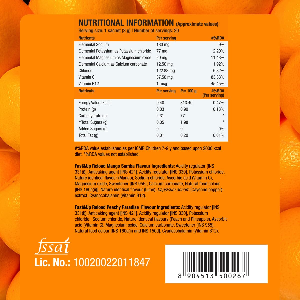 Fast&Up Reload Electrolytes Powder Sachets | Zero Added Sugar Hydration Drink with 5 Essential Electrolytes Vitamin C & B12 | Summer Heat, Workout Recovery, Travel & Wellness | Assorted Pack of 20 Sachets
