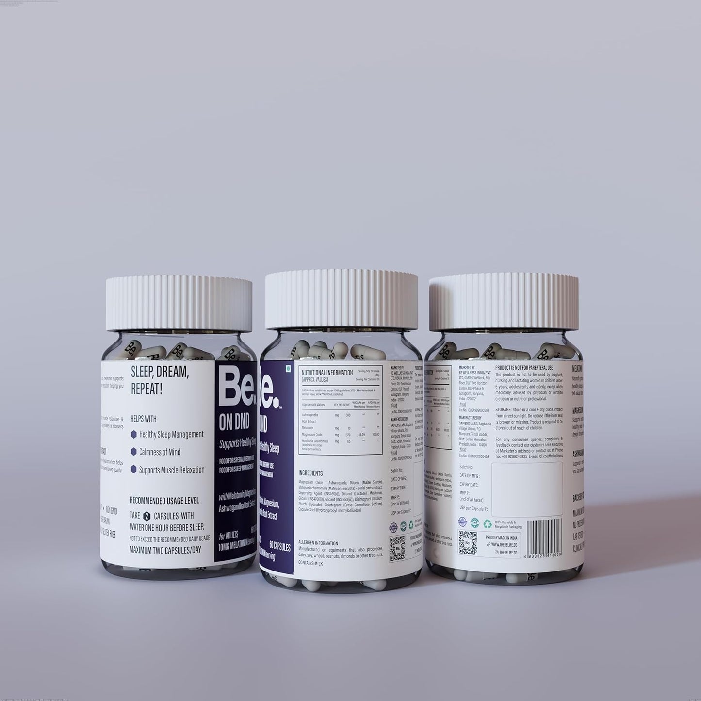 Be. On DND Natural Sleep Supplement | Ashwagandha Capsules with Melatonin, Magnesium Supplement & Chamomile | Non-Habit Forming Sleeping Tablets for Deep Sleep | 60 Veg Capsules- 30 Day Supply