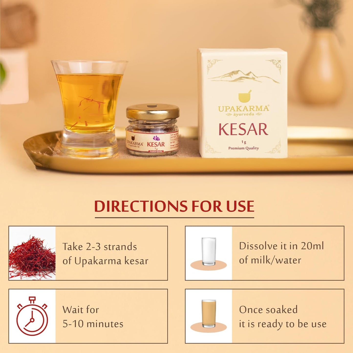 UPAKARMA Kashmiri Kesar Saffron Original 1gram - Premium A+++ Grade in Gift Box, 100% Pure, Handpicked for Flavor & Aroma, Ideal for Cooking & Sweets - Pack of 1