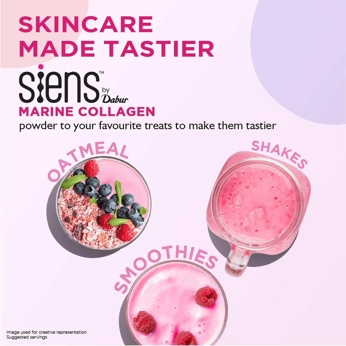 Siens By Dabur Hydrolyzed Marine Collagen-100g | Made with Japanese technology | Supplement for Women | For Skin Radiance & Hydration | Blueberry Lavender Flavour, Powder