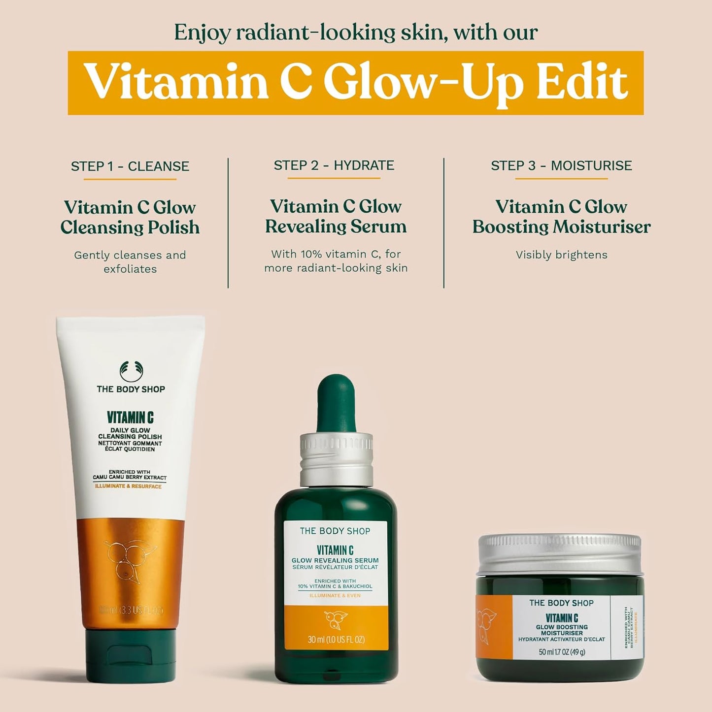 The Body Shop Vitamin C Glow Boosting Intense Moisturiser 50ML | Visibly Brightens | Evens Skin Tone | 48 Hr Hydration