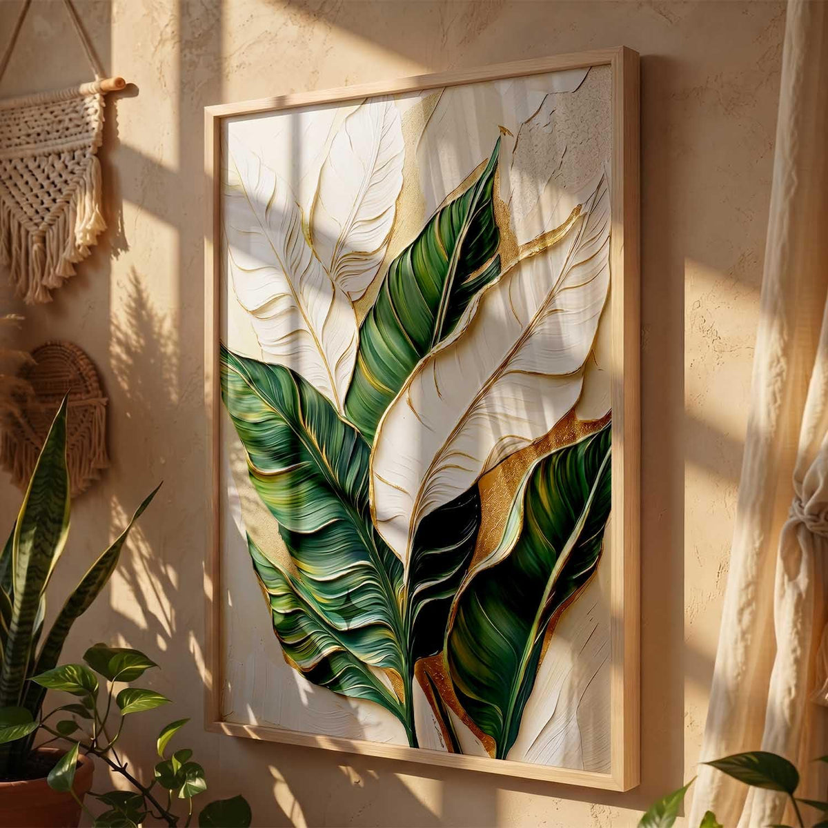 Aesthetic Leaf Art Home Decoration|Paintings With Frame For Living Room Bed Room Hotel Wall Decor Digital Reprint (13x17 inch)