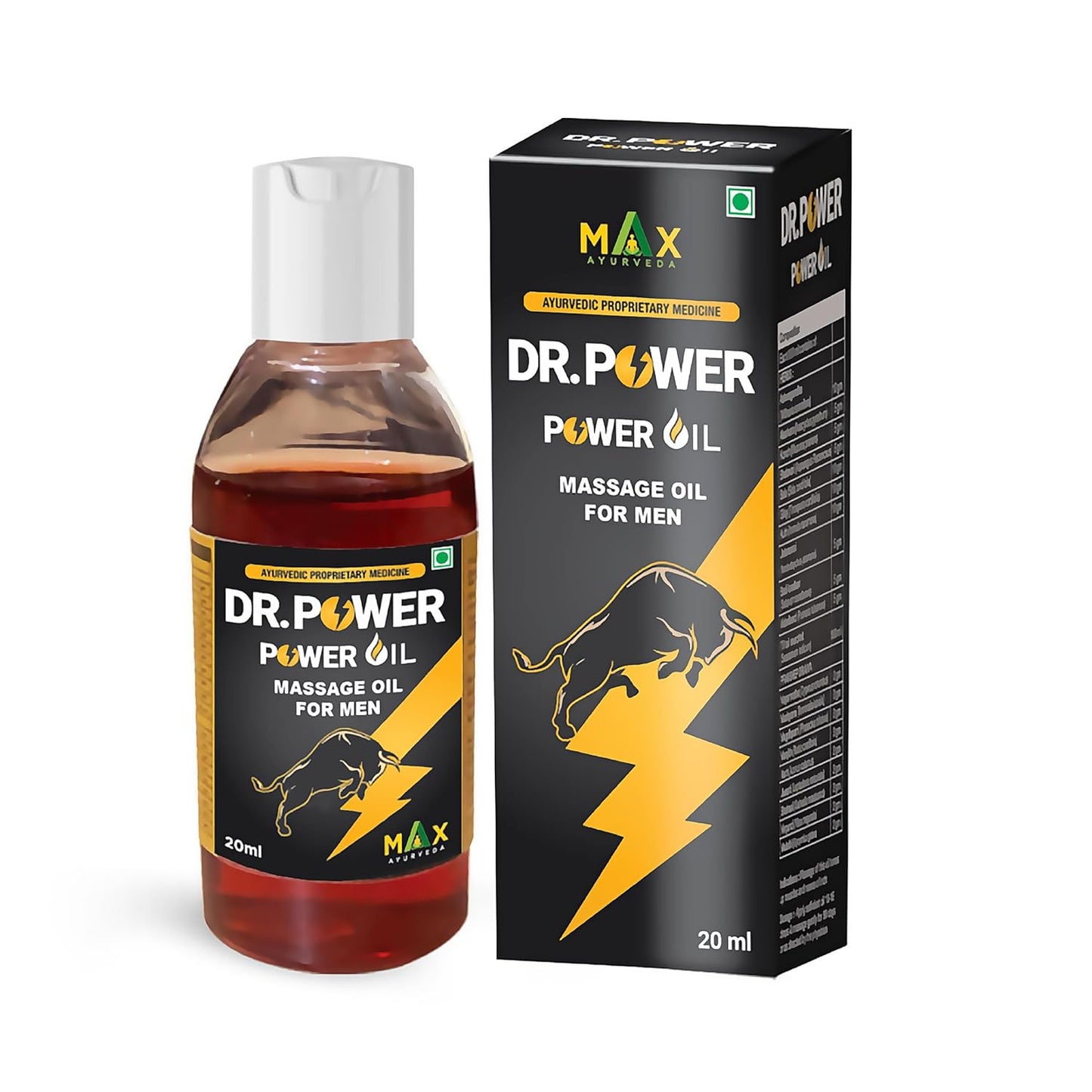 Max Ayurveda Dr Power Premium Capsules and King Power Massage Oil For Men (30 Capsules + 20ml Oil Bottle) Combo Pack