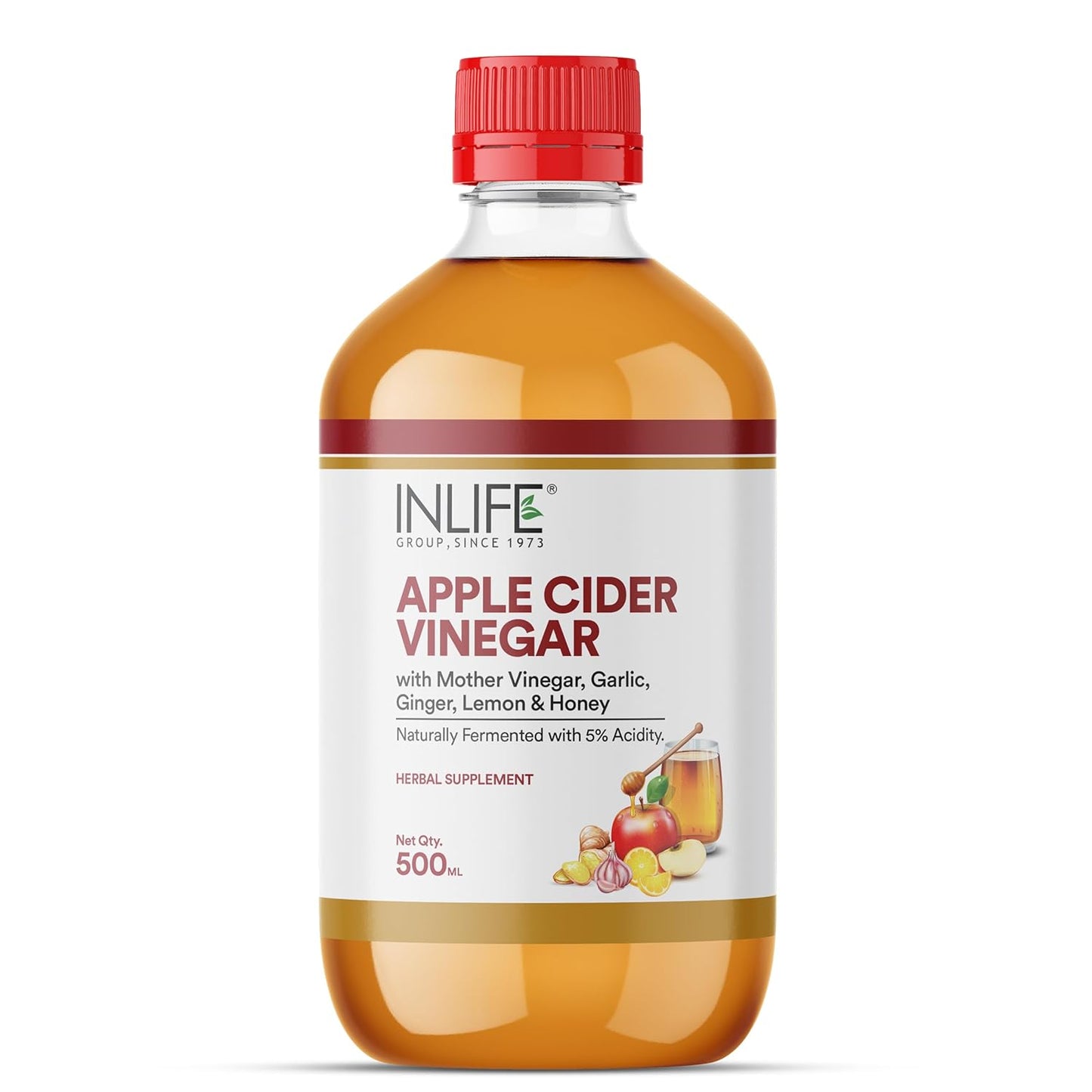 INLIFE Apple Cider Vinegar with Garlic Ginger Lemon Honey | Mother of Vinegar Raw Unfiltered Unpasteurized, 500 ml
