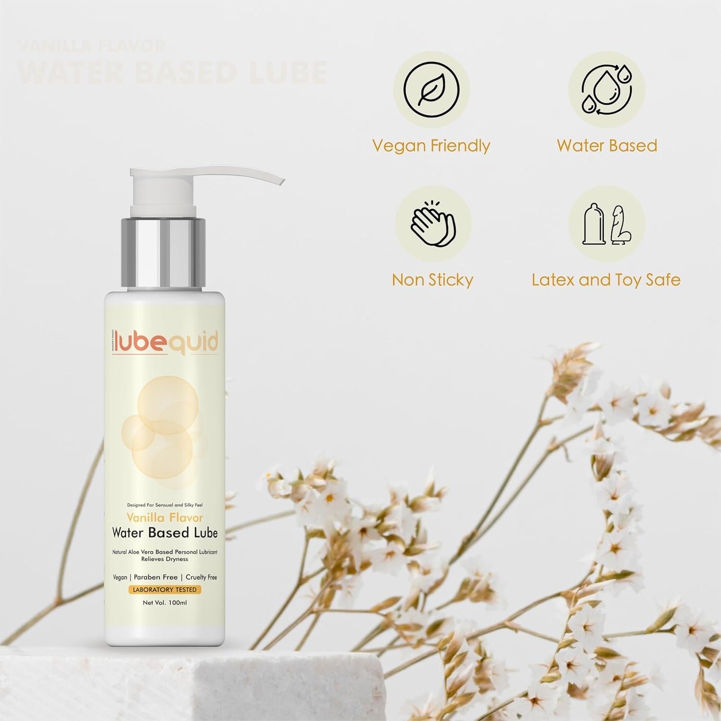 Lubequid Water-Based Personal Lubricant, 100 ML Bottle- 2 in 1 Lubricant & massage Gel for Men and Women ~ Water Based Lube ~ Skin Friendly, Silicone and Paraben Free, Vanilla Flavoured
