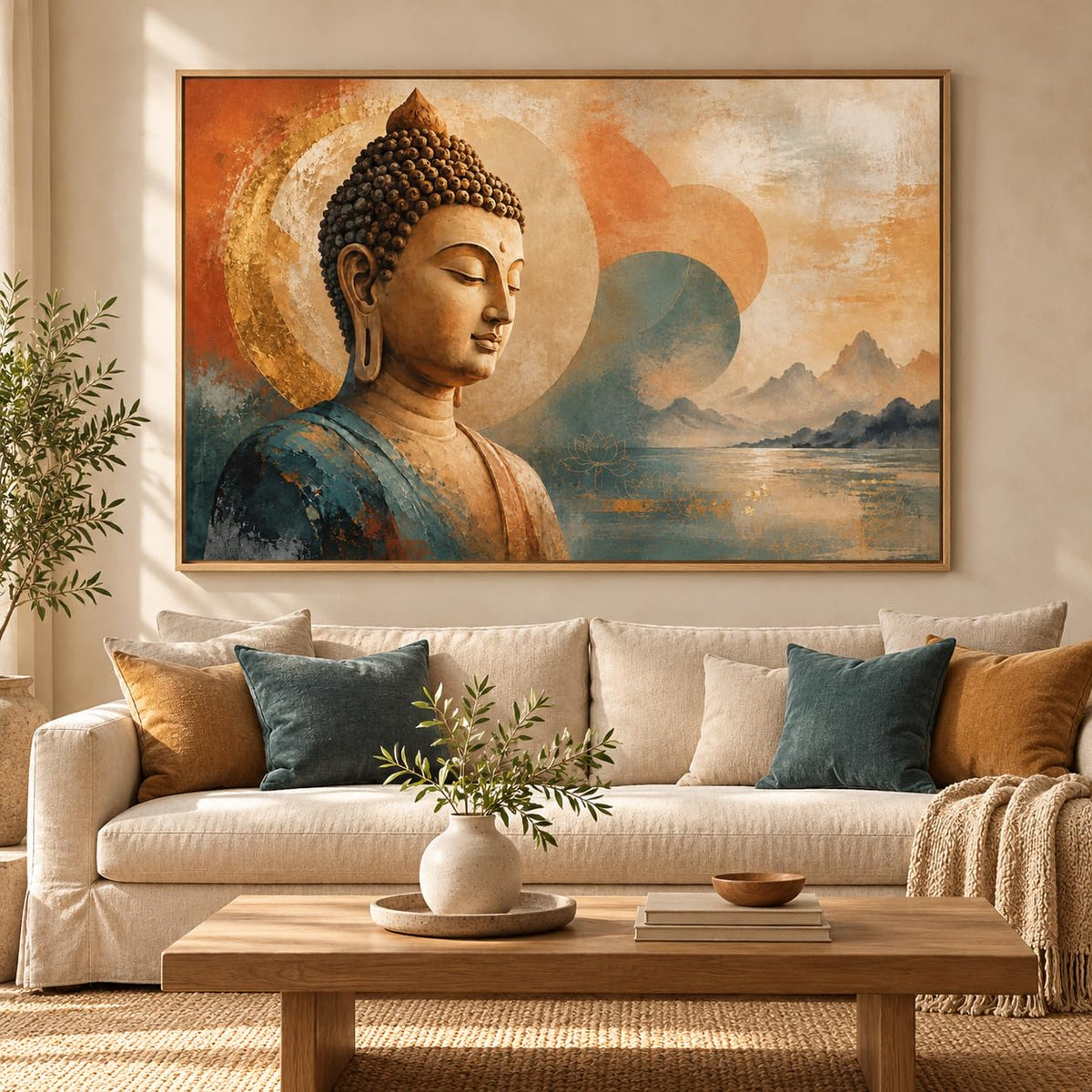 Inner Stillness UNFRAMED 36 x 24 Inch Canvas Painting roll, Modern Vastu Inspired Wall Art, Peaceful Digital Painting for Home, Living Room, Bedroom, Office, Hotels, Artwork for Gifting