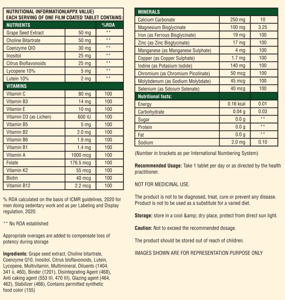 RUDRAG Essential 30 Multivitamin & Minerals & Premium Nutrients Tablets for Women and Men