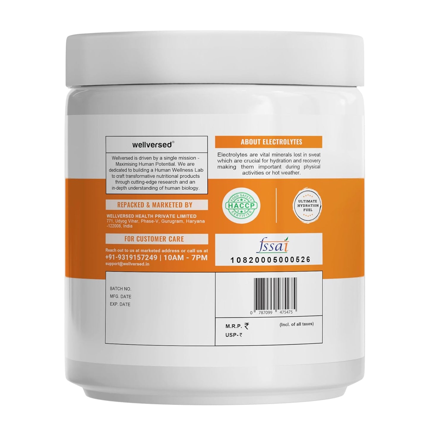 Wellcore - Electrolytes (200g) | Orange |Electrolyte Drink With 5 Vital Electrolytes: Na, Mg, Ca, K, PO4 |Sugar Free Electrolyte Powder|Fat Fuel Powered for Sustained Energy|Keto Electrolyte