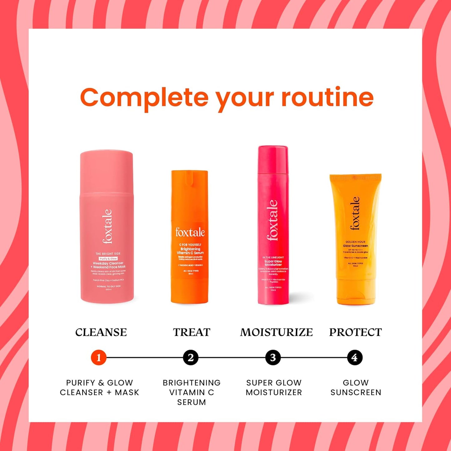 Foxtale Purify & Glow Cleanser + Clay Mask - Deep Cleanses Pores, Exfoliating Glow Facial, Instantly Gives Bright Skin, For Normal, Oily and Combination Skin, Men & Women - 100ml