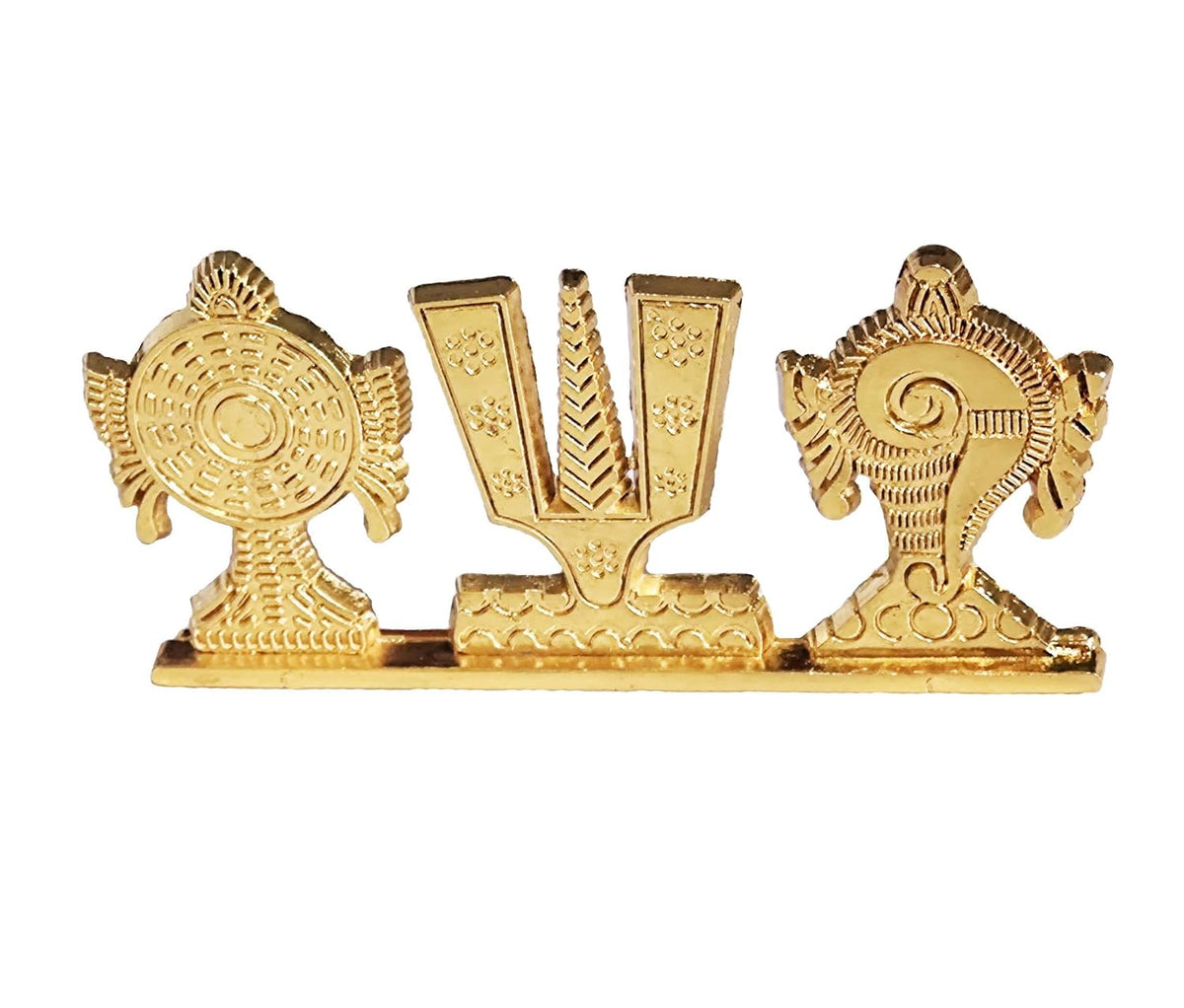 Tirupati Balaji Symbol Stand Shankh Chakra Namah Gold Plating Antique Decorative for Car Dashboard Home & Office Table Showpiece Figurines,Religious Gift Idol...