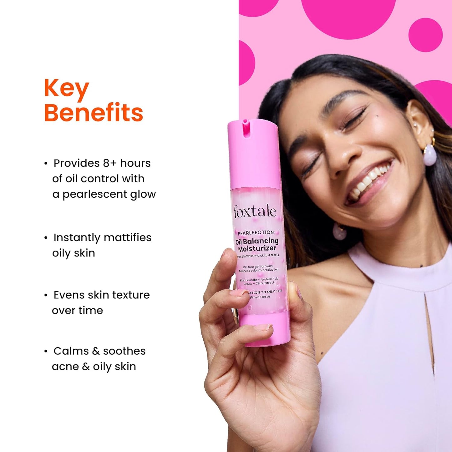 Foxtale Oil-Balancing Gel Moisturizer with Niacinamide, Azelaic Acid Pearls & Cica, 8+ Hours Shine-Free Hydration, Oil-free, Lightweight, Balances Sebum Production, For Oily & Acne-Prone skin, Men & Women, 50 ml