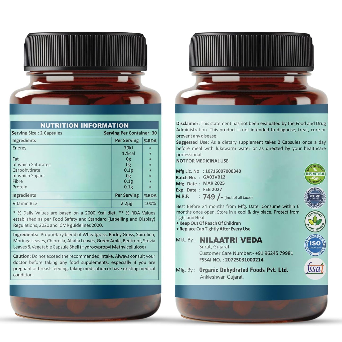 Plant Based Vitamin B12 Supplement, 60 Vegetarian Capsules, Energy and Immunity Booster