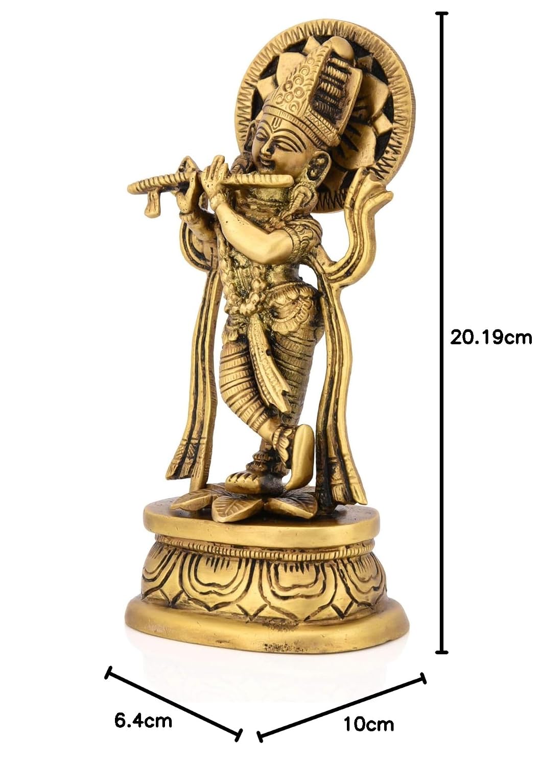Brass Lord Krishna Idol, 7'' x 3'' x 2'', Golden