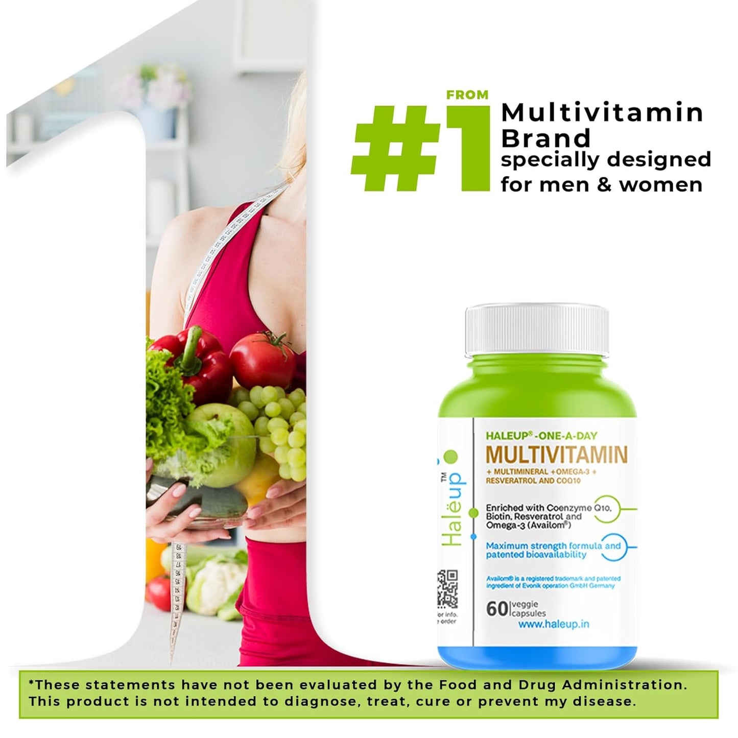 Haleup Multivitamins capsules for Women & Men - 120 CAPSULES, Multivitamin & Multimineral Supplements with Omega-3, Resveratrol, Coenzyme Q10 & Biotin
