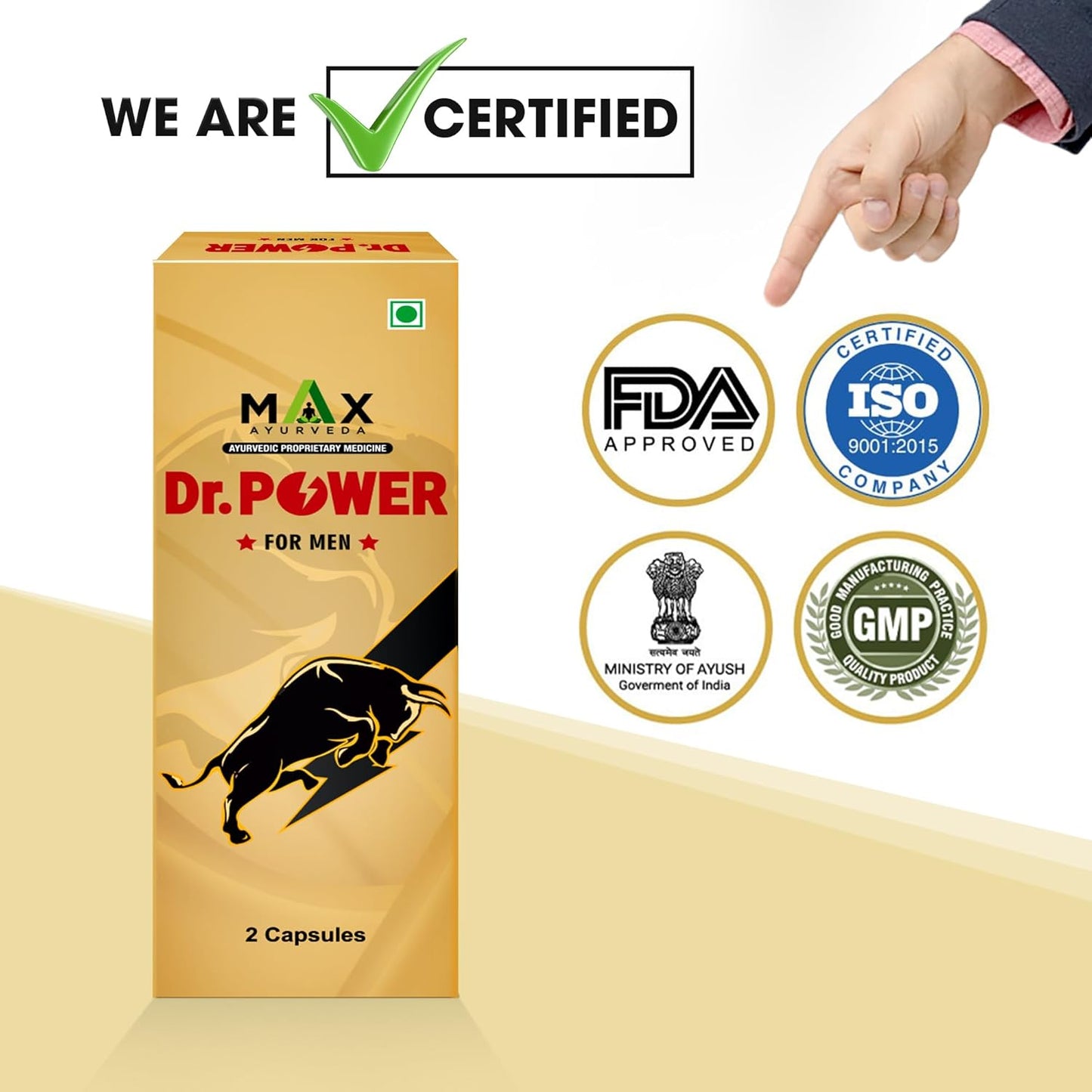 Max Ayurveda Dr. Power Capsules for Men | 100% Ayurvedic & GMP Certified | Stamina, Power and Energy Booster | Pack of 3 (2 Capsules Each)