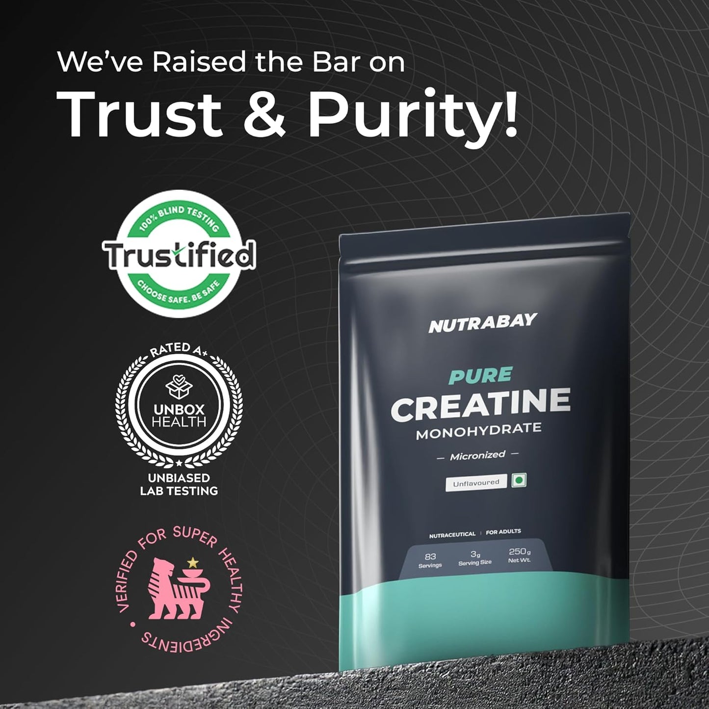 Nutrabay Pure Series Micronised Creatine Powder Monohydrate, Pre/Post Workout Bodybuilding, Crossfit Supplement, 250 g (Unflavoured)