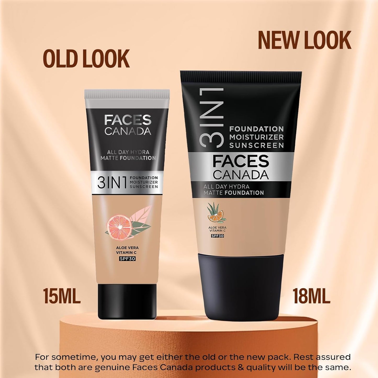 FACESCANADA Cream All Day Hydra Matte Foundation - Mini|3in1 Foundation + Moisturizer + SPF 30|24 HR Aloe Hydration & Vitamin C| 10HR Wear | Medium to High Buildable Coverage | Medium Natural (18 ml)
