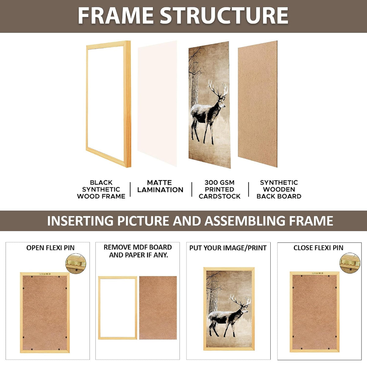 Framed Art Painting For Home, Living Room, Hall | Traditional Paintings With Frame For Home Decor (Deer D5)