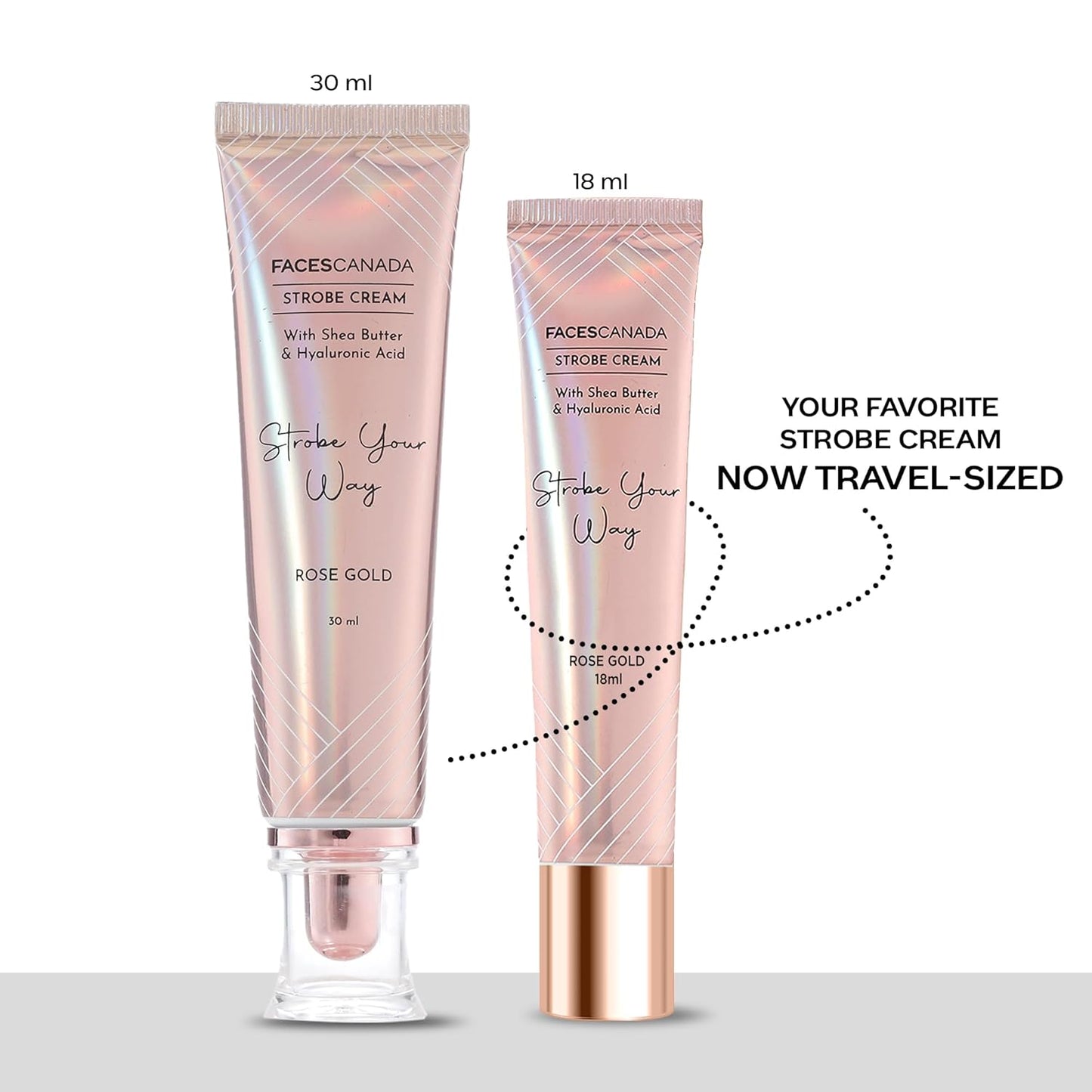 FACES CANADA Strobe Cream Mini- Rose Gold, 18ml | Primer + Highlighter + Moisturizer | Shea Butter & Hyaluronic Acid | Intense Hydration | Flawless Radiant Dewy Skin | Illuminating & Glowing Makeup Base