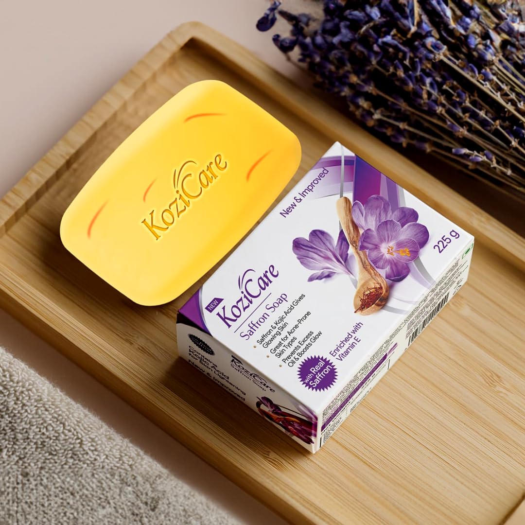 KOZICARE Saffron Soap|Skin Brightening&Dark Spot Remover|Real Saffron,Olive Oil,And Kojic Acid Formula|For Face&Body|Smooth,Acne,Scars,Uneven Skin Tone -75Gm(Pack Of 3)