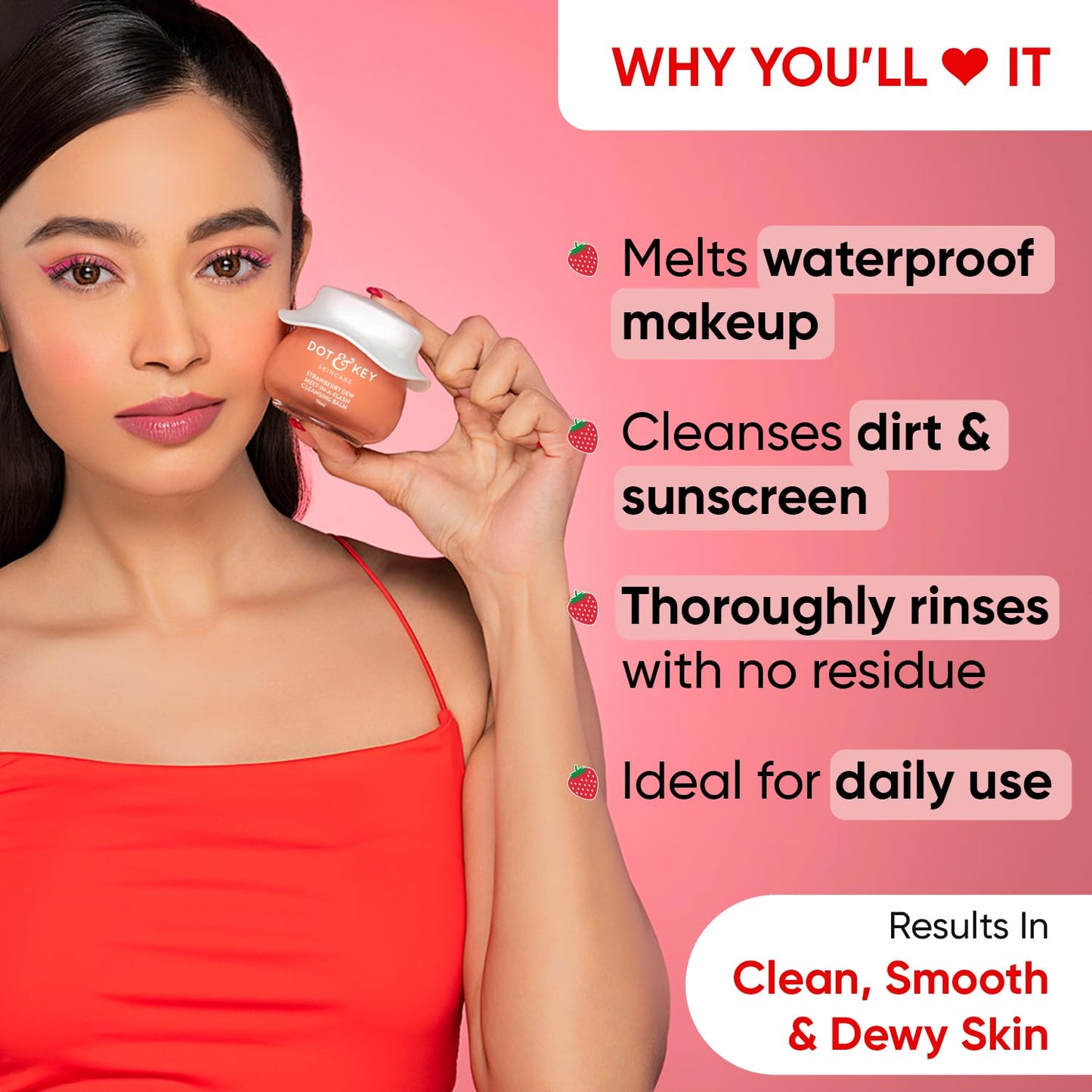 Zephivo Dot & Key Strawberry Dew Cleansing Balm | For Clean, Smooth & Dewy Skin | Makeup Remover Balm |Non Greasy Makeup Cleanser Face Scrub | Cleanses Dirt, Makeup & Sunscreen | For All Skin Types | 70ml