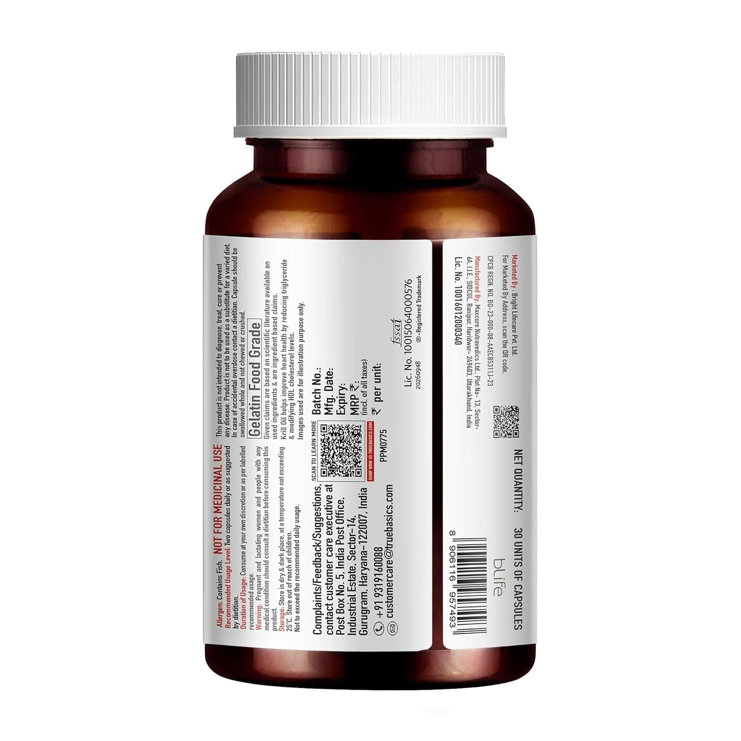 TrueBasics Heart Omega 3 Antarctic Krill Oil (30 Capsules)|With Clinically Researched 100% Pure Krill Oil|For Healthy Heart,Reduces Cholesterol & Triglycerides,1 Count