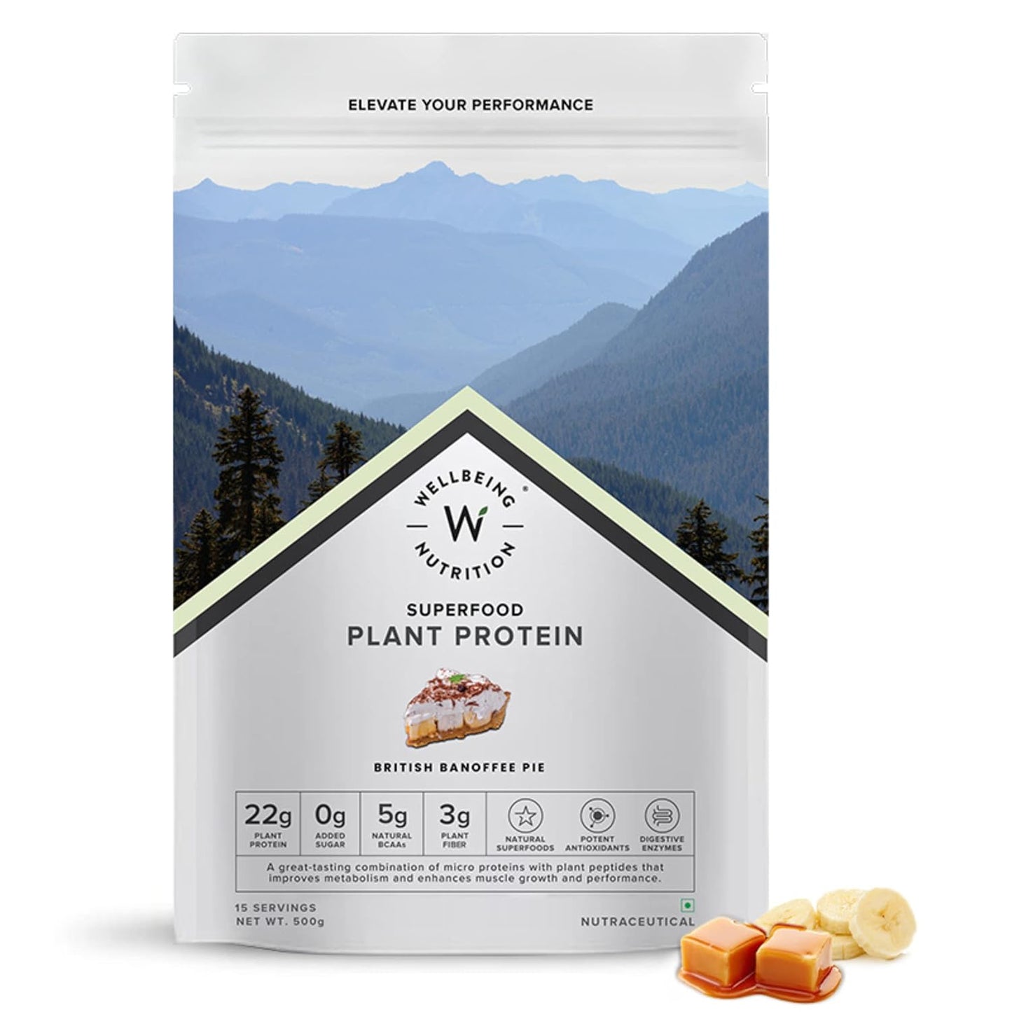 Wellbeing Nutrition Organic Vegan Plant Protein Isolate Powder | 22g Protein, 5g BCAA European Pea & Brown Rice Protein | Superfoods, Fiber for Muscle Growth & Recovery | British Banoffee Pie -500gm