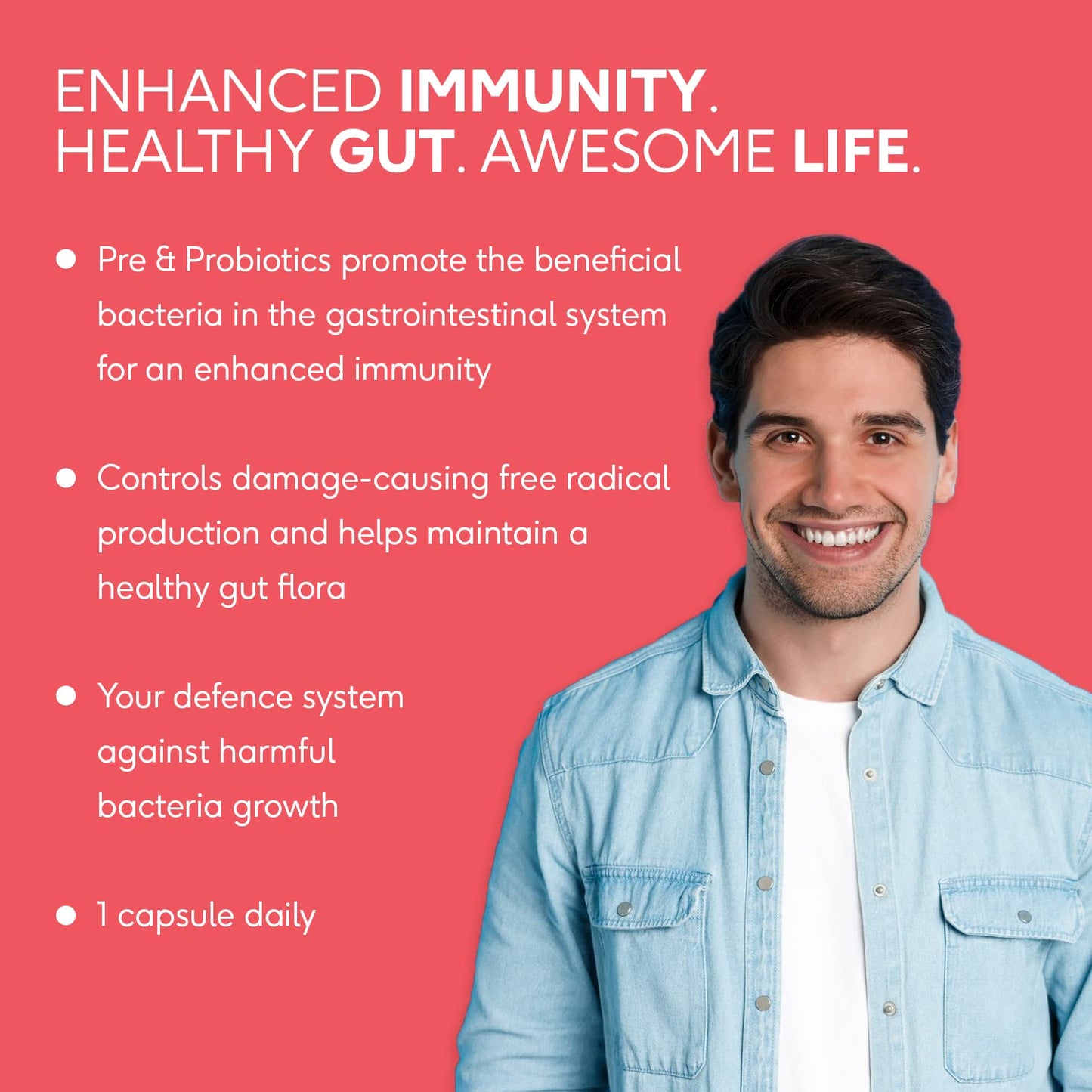 HealthKart HK Vitals Pre & Probiotics (60 Capsules) |With CFU & 100mg Prebiotics | Improves Digestion & Immunity