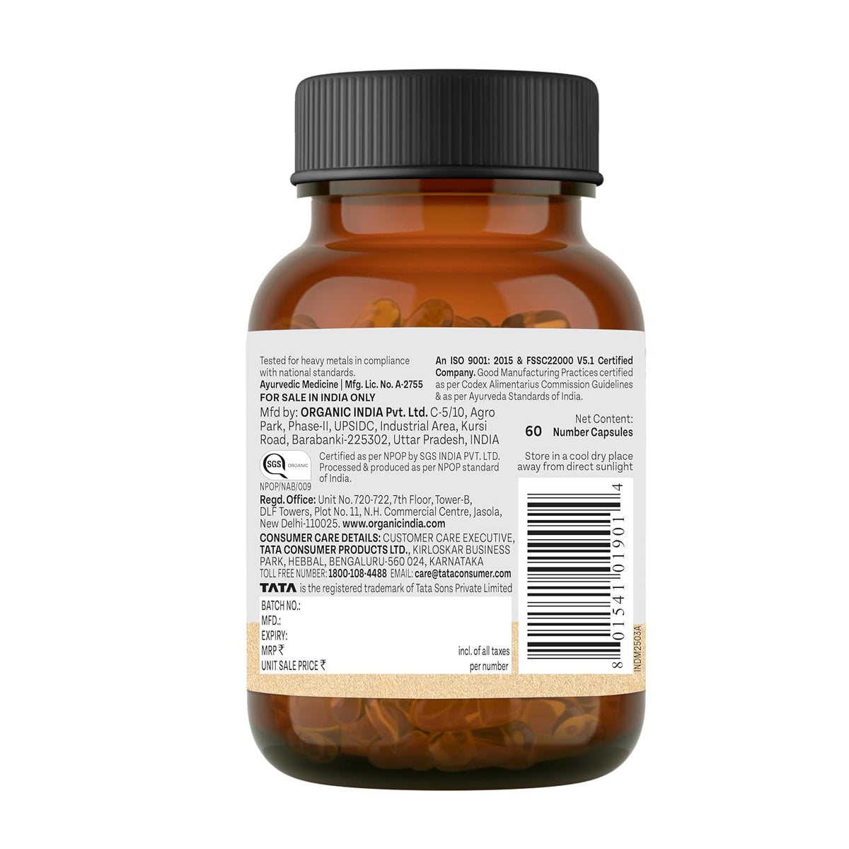 A TATA Product - Organic India Triphala Capsules - 60 Caps, Supports Immune System, Colon & Digestion, Balanced Bowel & Gut Health, Contains Bioactives and Antioxidants, GMP & NPOP Certified Organic