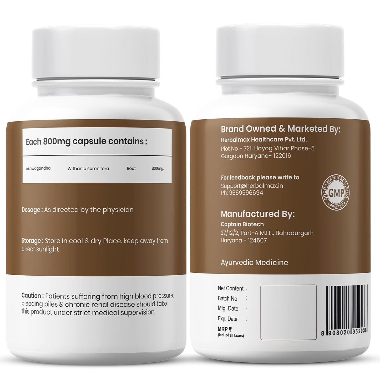 Herbal Max Ashwagandha General Wellness Capsules – 30 Veg Capsules 800mg | Ayurvedic Supplement for Stress Relief, Performance, Immunity & Energy