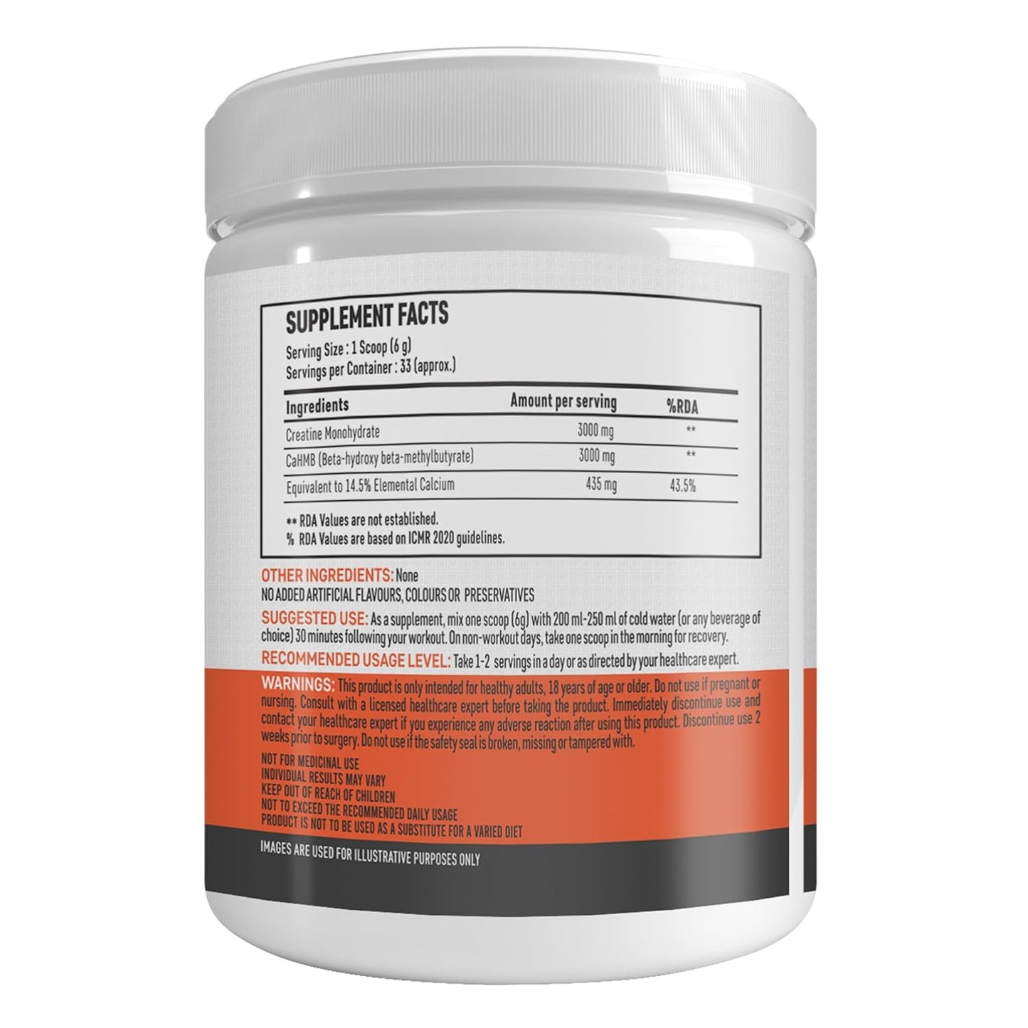 Creatine + HMB Supplement -3 gm Creatine Monohydrate Powder with 3gm HMB for Muscle Growth, and Enhances Performance, Improve Workout Recovery- 33 Servings, Unflavored