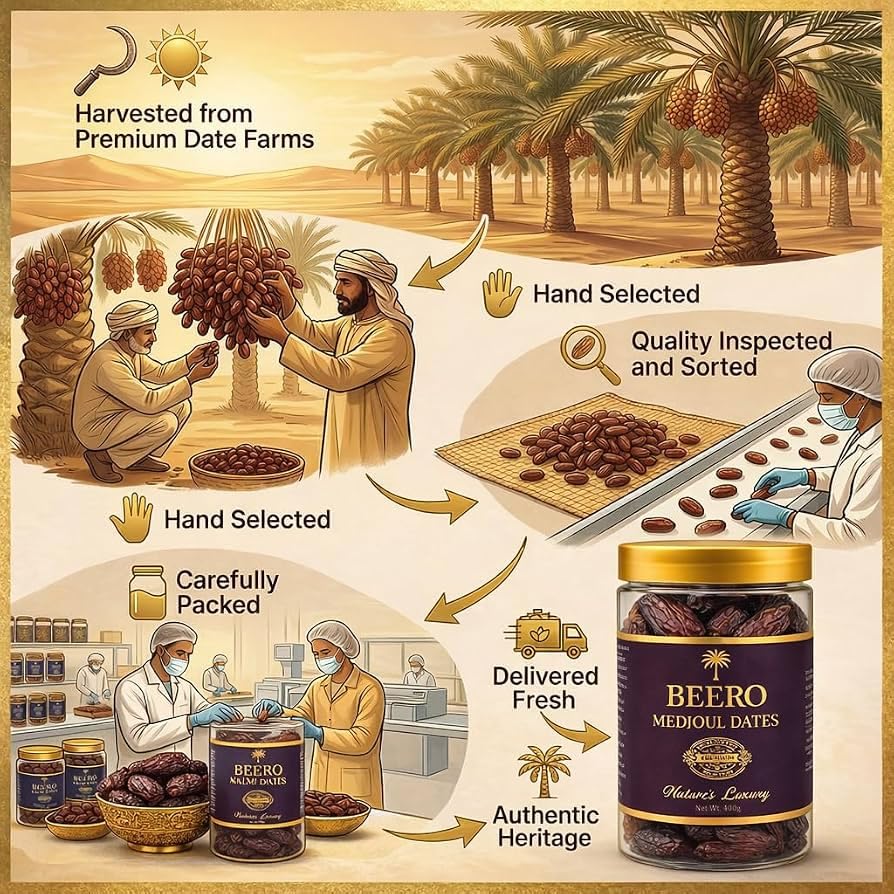 Beero Medjoul Dates | Khajoor | Medjouls Khajur Prmeium Dates | Jumbo size High Fibre Rich Dry fruits | Fresh and delicious