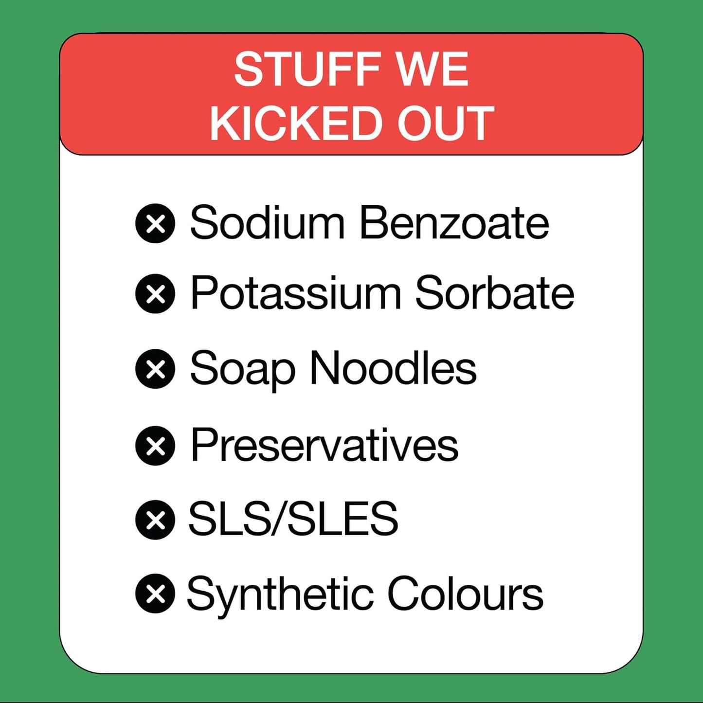 List of ingredients to be removed from a product on a green background