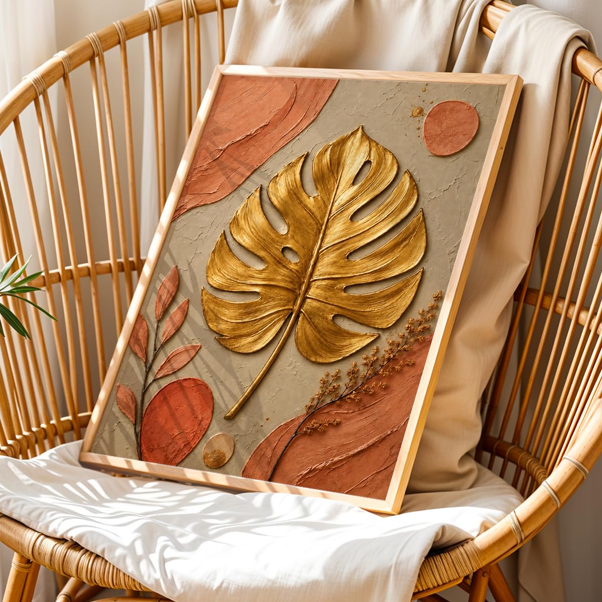 Floral Botanical Wall Painting with Frame | Premium Textured Flower & Leaf Artwork, Pastel Nature Wall Decor Framed for Living Room Bedroom Office and Home Decoration (Art-10,13x19inch)