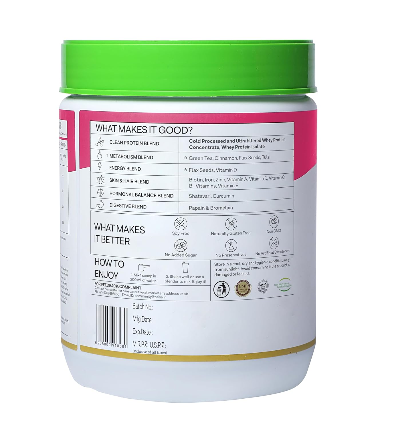 OZiva Protein & Herbs for Women (Mango) I Manage Weight, Energy & Metabolism | Clean Protein, Shatavari, Green Tea I No Added Sugar, 1lbs (453gm)