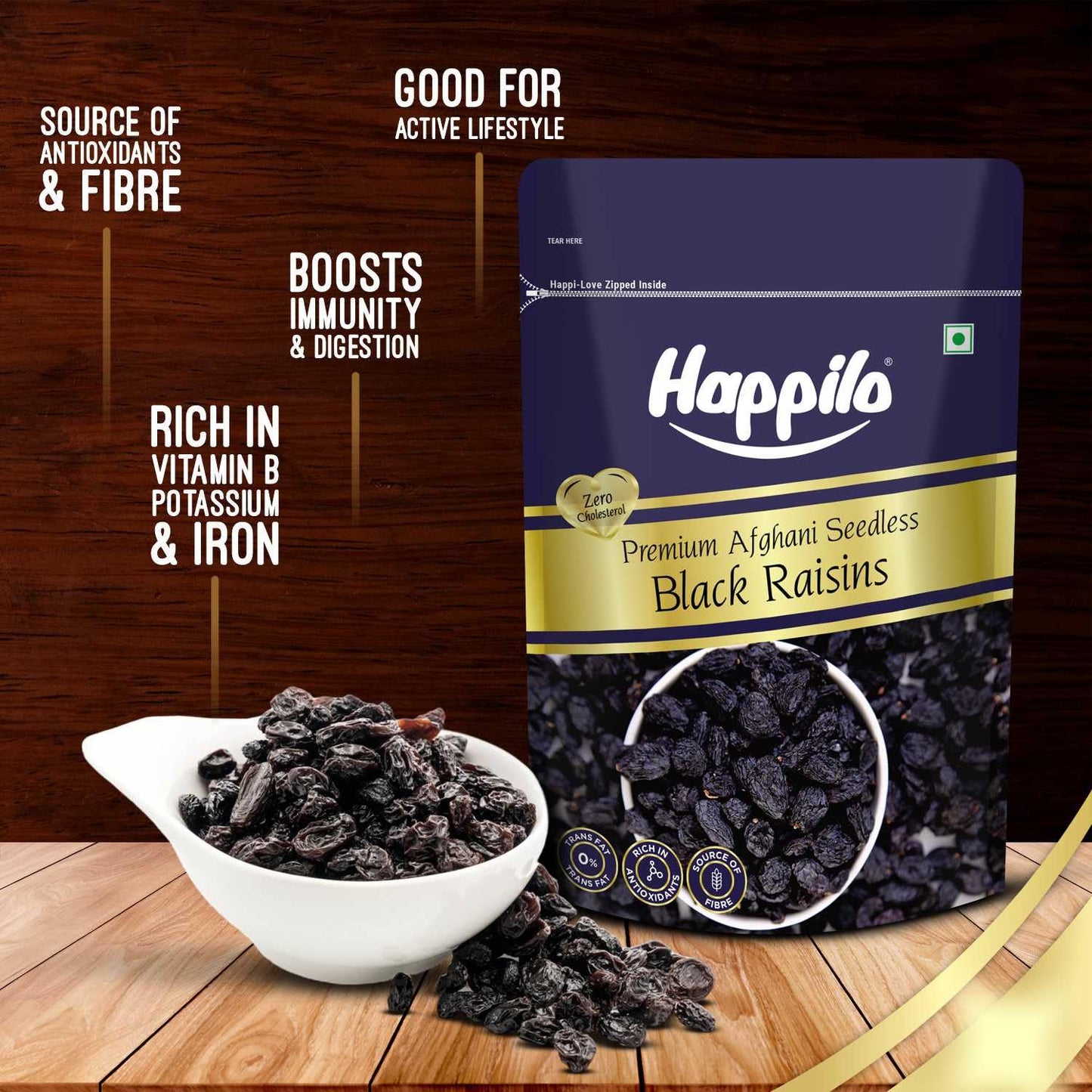 Happilo Premium Afghani Black Raisins Seedless 250g | Kali Kishmish/Kismis | Dry Fruits, Healthy Snacks | Rich in Fiber, Potassium & Antioxidants | Tasty & Nutritious