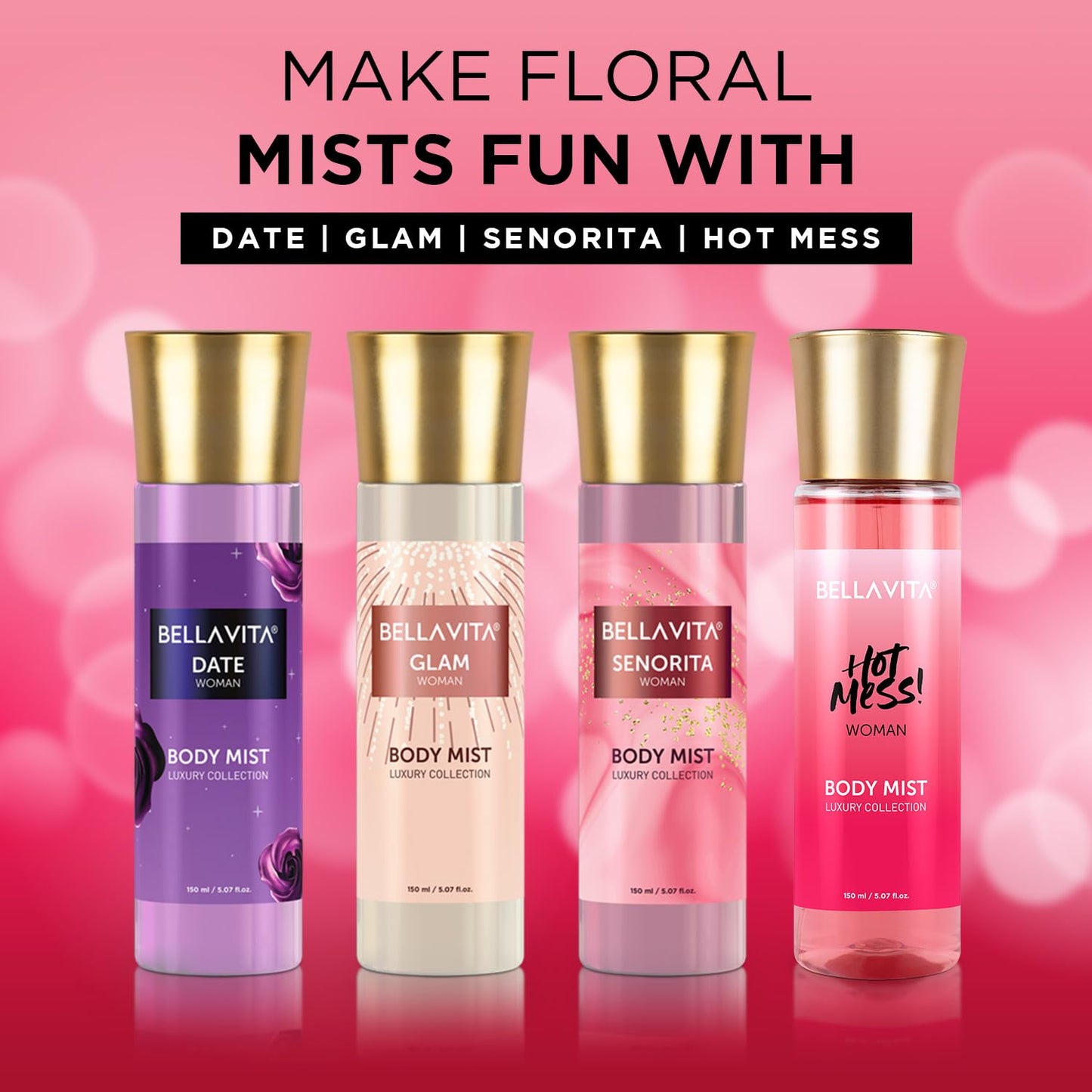 Bella Vita Luxury Hot Mess Woman Body Spray Mist Perfume with Citrus Mandarin, Passionfruit, Rose, Jasmine, Vanilla & Musk Long Lasting Fragrance, 150ML