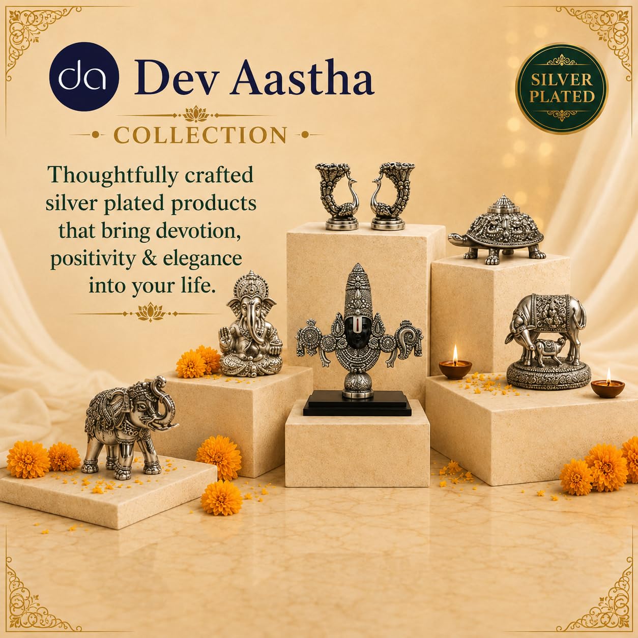 Dev Aastha 999 Silver & 24K Gold Plated Hanuman Shankh - 4.6 Inch Showpeice | Bajrangbali Dual-Tone Conch Shell for Puja Room, A Decorative Hanuman Gift