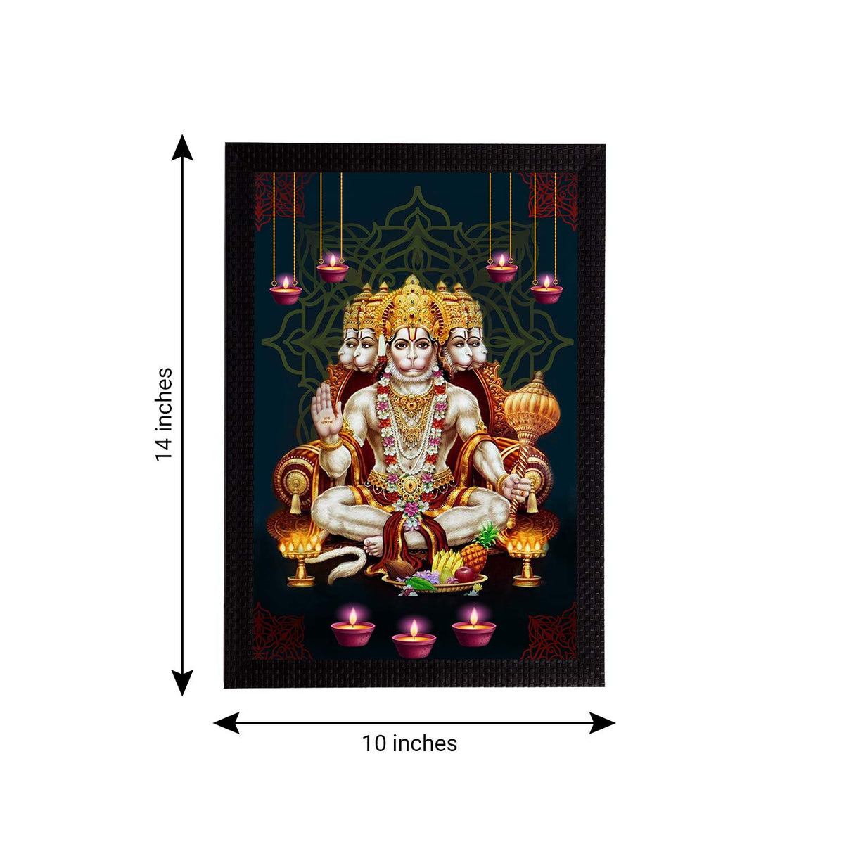 Panch Mukhi Lord Hanuman Satin Matt Texture Uv Art Painting, 25 Cm, Engineered Wood