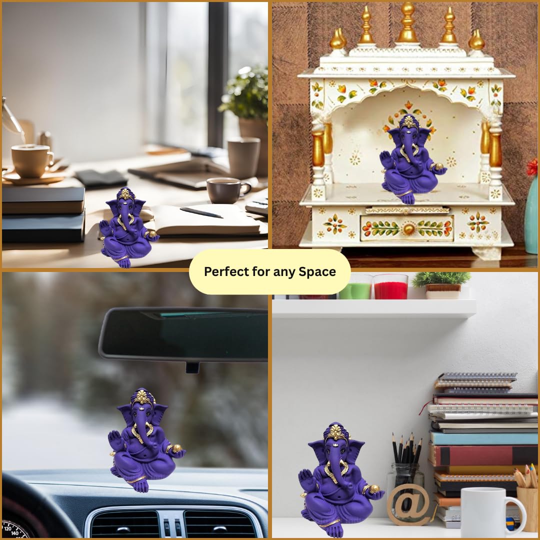 Gold Art India Beautiful Terracotta Ganesha in Violet - A Festive and Auspicious Addition to Your Home or Car(VioletGaddiTerracotta)