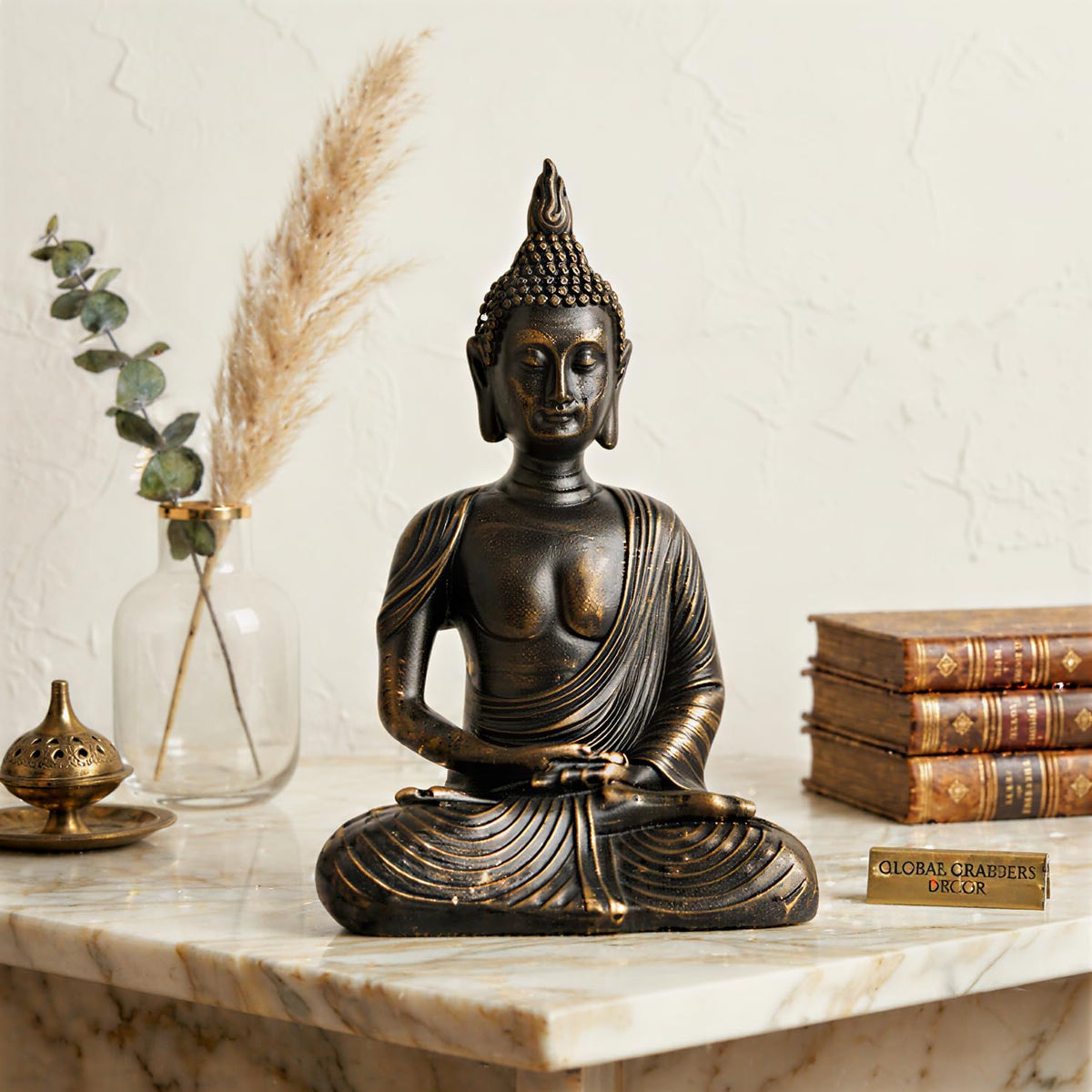 New Sitting Meditating Buddha Statue showpiece Idol Home Decor Items for Living Room and Gifts (Antique Golden)