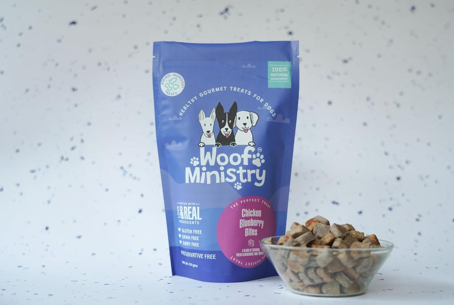 Woof Ministry Chicken Blueberry Bites for Dogs, Minimal Ingredient Dehydrated Dog Treats (Non Veg Treats -100 Grams)